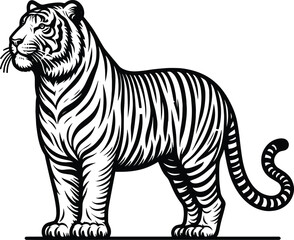 Obraz premium Majestic tiger silhouette vector illustration isolated on a white background