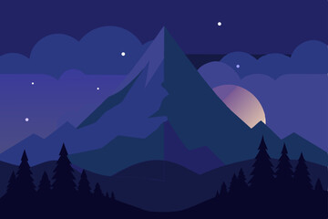 Naklejka premium Serene Night Mountain Landscape Majestic Peaks Under Starlit Sky