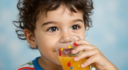little boy drinking orange juice