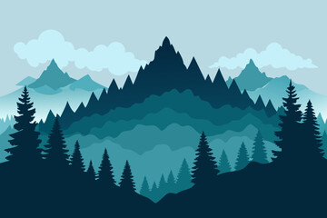 Fototapeta premium Majestic Mountain Range and Serene Forest Landscape A Breathtaking View