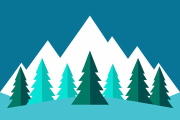 Serene Winter Landscape Snowy Mountains and Evergreen Trees