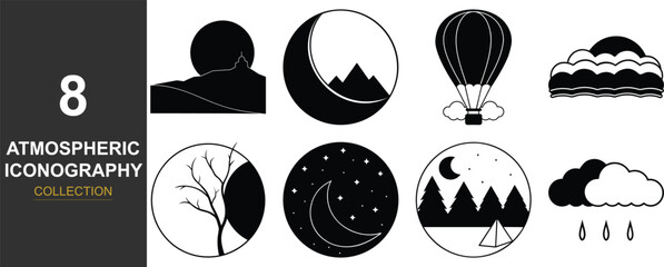 Collection of atmospheric icons in silhouette style