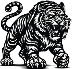 Aggressive Tiger silhouette vector illustration isolated on a white background
