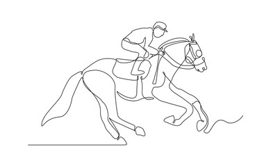 Continuous line drawing of horse stallion race jockey sport editable stroke sketch vector illustration