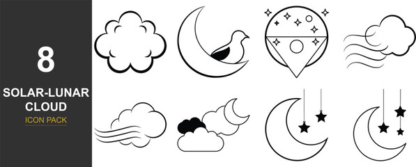 Cosmic trio sun moon cloud celestial elements silhouette