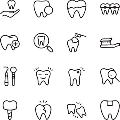 Dental and Oral Care Line Icons Set – Tooth, Brush, Dental, Smile, Dentist, Care, Mouth, Hygiene, Clean, Checkup, Cavity, Icon, Oral, Minimal, Line

