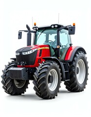 Obraz premium Modern Red and Black Tractor on White Background