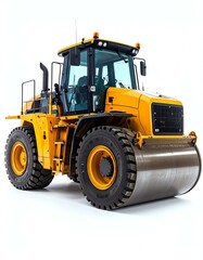 Yellow Road Roller on White Background