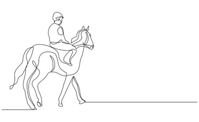 Continuous line drawing of horse stallion race jockey sport editable stroke sketch vector illustration