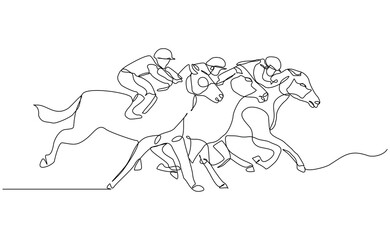 Continuous line drawing of horse stallion race jockey sport editable stroke sketch vector illustration