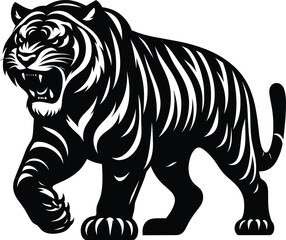 Aggressive Tiger silhouette vector illustration isolated on a white background
