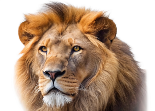 front view of lion head  isolated on white background PNG ,ai generated