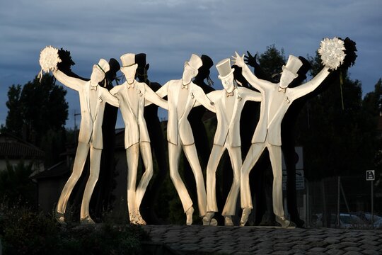 Villefranche sur Sa&ocirc;ne, France - July 25, 2023: Statue in homage to conscrits at a roundabout in Villefranche sur Saone
