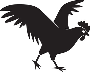Silhouette of a chicken spreading its wings, perfect for farm icons, branding, and rustic signage.