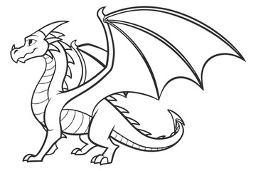 Line art of a majestic dragon, suitable for a coloring page, simple lines, no shading, clear outlines, black and white