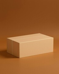 Minimalist beige cardboard box on a warm brown background, perfect for packaging or branding concepts.