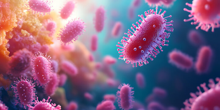 Microscopic view of viral particles presenting infectious disease agents with detailed structures and scientific relevance of the disease spread