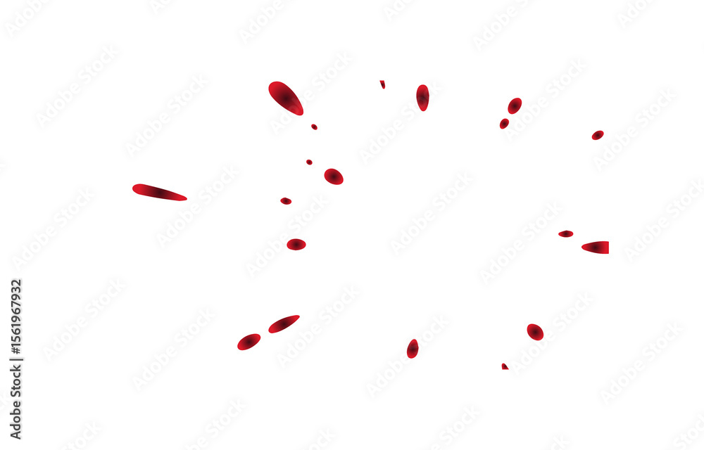 Poster a scattering of red droplets and splatters resembling blood drops or paint splashes arranged in a dy