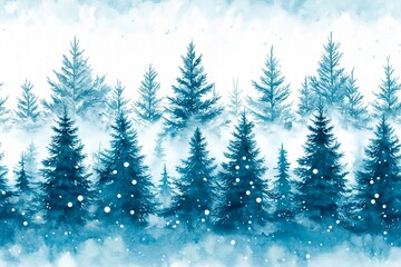 Obraz premium Christmas trees watercolor hand drawn seamless background