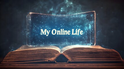 Enchanted Book and Digital Text Illustrating Online Life Concept
