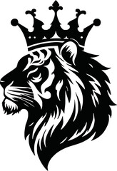king tiger head , crown tiger head, Crown tiger head black and white illustration