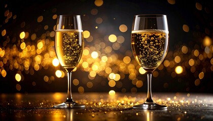 Glowing Glass of Effervescent Liquid with Floating Oil and Golden Light from Below, Illuminated in a Dark Background with Bubbles and Reflections, Macro Artistic Shot