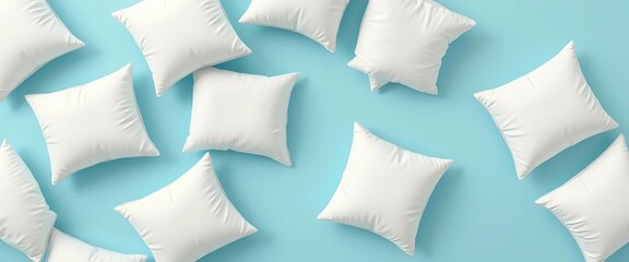 Soft white pillows seamlessly repeat on a calming blue background,  abstract,  white