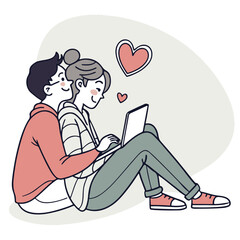 Vector illustration of emotional intimacy and peaceful love, showing two lovers comforting each other in a quiet moment.