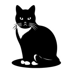 Black and White Vector of a Sitting Cat Silhouette