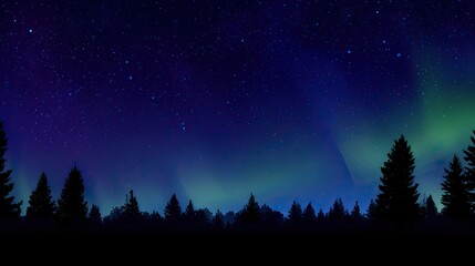 Fototapeta premium Dark night sky with northern lights glowing in green and blue shades, creating an enchanting backdrop perfect for product presentation, blending natural wonder with captivating celestial beauty.