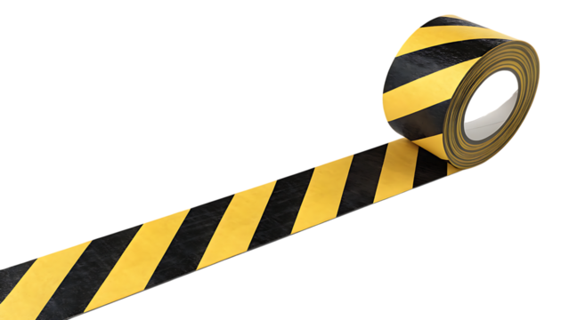 Yellow and black hazard tape roll on transparent background