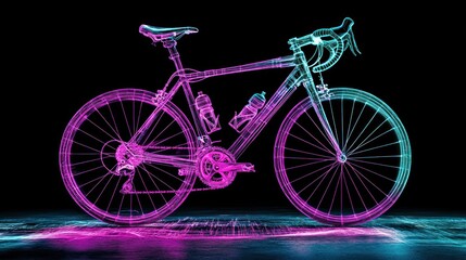 Fototapeta premium Wireframe bicycle, vibrant neon colors. Detailed 3D model