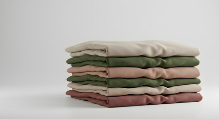 A neat stack of folded, colorful, soft fabric garments, ready for use.