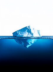 Wide Iceberg Floating in Cold Ocean Under Blue Sky – Landscape View Representing Hidden Depth, Nature’s Strength, and Arctic Serenity