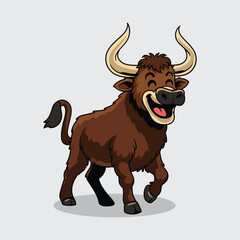 Cute brown Aurochs extinct animal Character Mascot in Vector Cartoon Illustration
