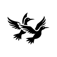 Stylized silhouette of two birds flying together art