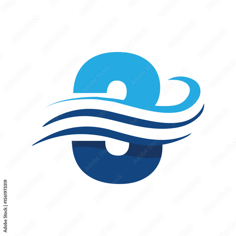 Poster The image shows a flat logo design that depicts a number 3 in blue color combination with three wavy lines cut through the number like a wave that looks clan and modern on a white background