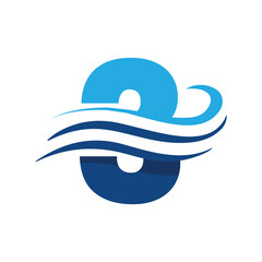 The image shows a flat logo design that depicts a number 3 in blue color combination with three wavy lines cut through the number like a wave that looks clan and modern on a white background