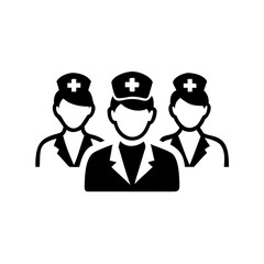 Three nurses wearing caps with crosses illustration