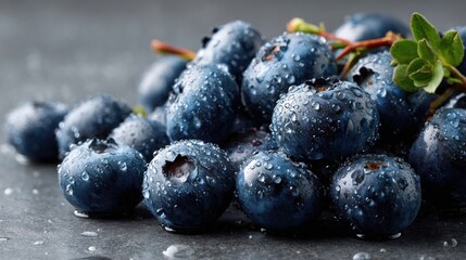 Pile of Blueberries with Water Droplets