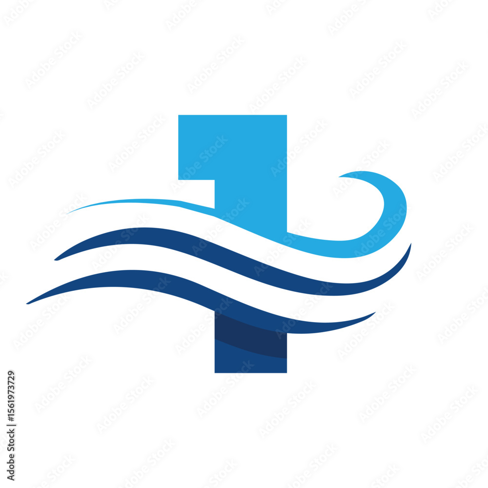 Fototapete the image shows a flat logo design that depicts a number 1 in blue color combination with three wavy