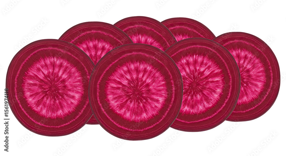 Poster Vibrant Close-up of Sliced Beetroots Arranged in a Row