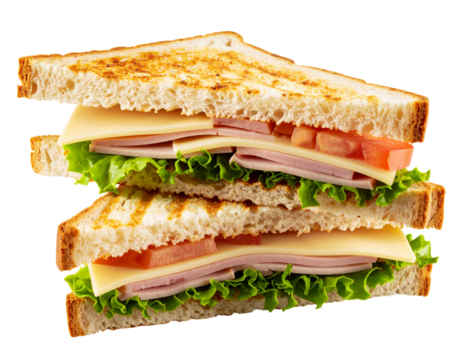 Toasted Sandwich Cut in Half – Ham, Cheese, Lettuce – PNG Transparent Background
