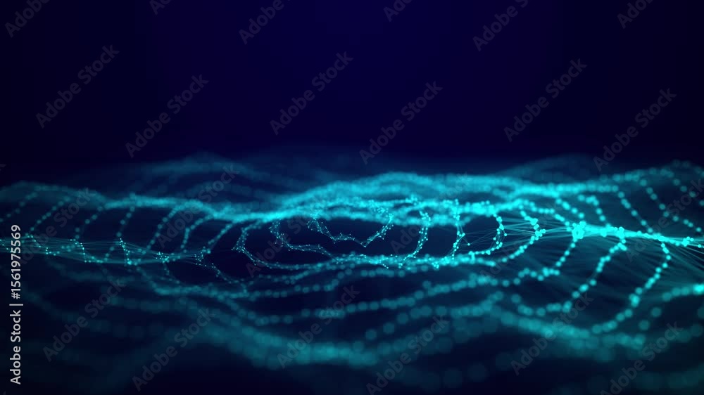 Poster abstract circle wave with moving dots. flow of particles. cyber technology illustration. 3d renderin