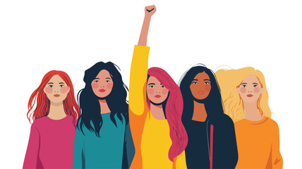Energetic Young Feminist Woman Smiling and Raising Hand in Joyful Gesture