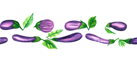 Watercolor set of eggplant illustrations for autumn designs