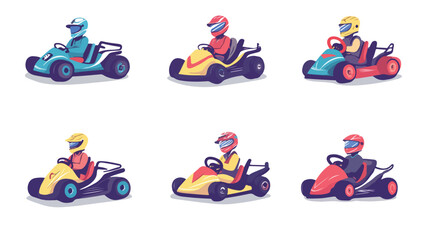 Professional Kart Racing with Racers and Drivers in Helmets
