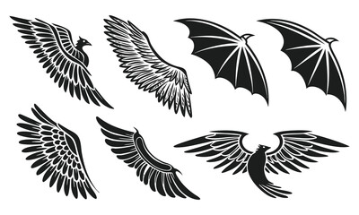 Stylized Black Wing Vector Silhouettes for Logos and Graphic Designs
