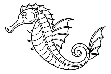 Line art of a majestic hippocampus, suitable for a coloring page, simple lines, no shading, clear outlines, black and white