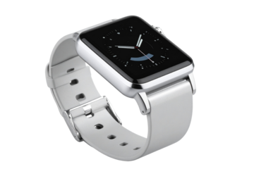 Modern Smartwatch with Minimal Display and Silver Strap, Side Angle View, isolated on a transparent background